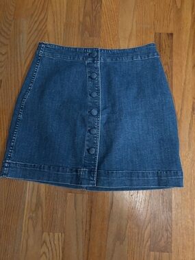 Madewell Dark Blue Button-Front Denim Mini Skirt